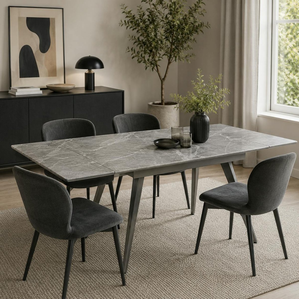 Table extensible en céramique 4/6 places LORA gris marbré, PIER IMPORT