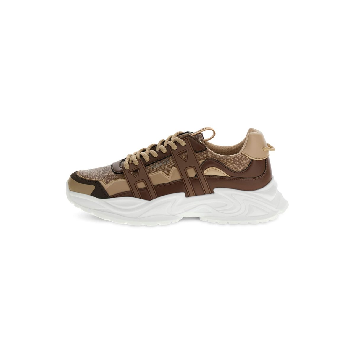 Baskets De Running En Mélange De Cuir Belluno marron, GUESS