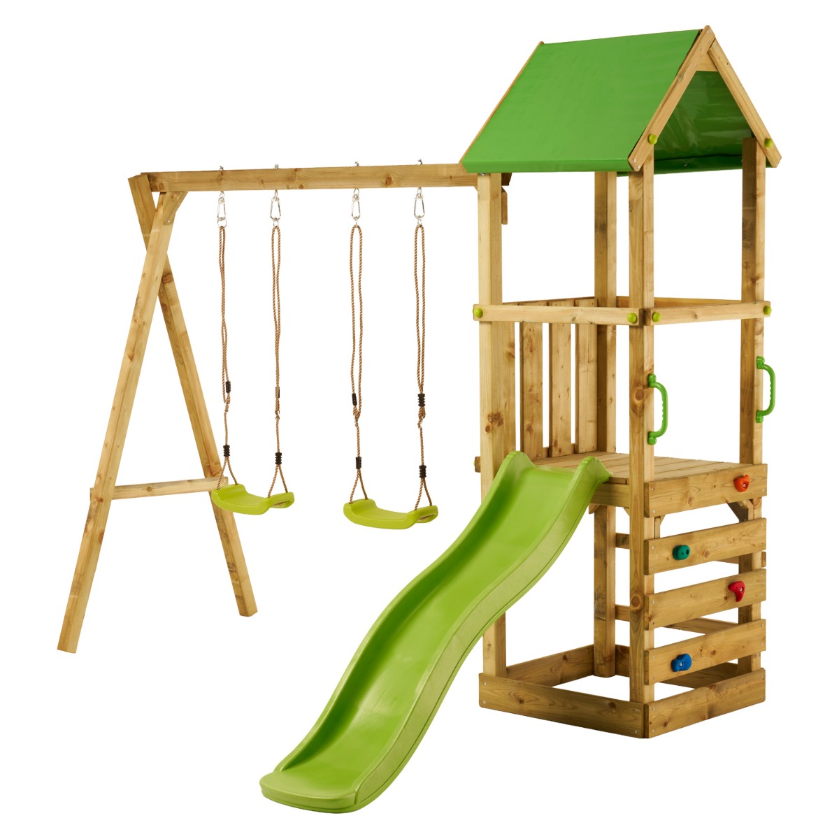 Aire de jeux bois enfant : plateforme 90 cm avec toboggan WALLI vert, KANGUI