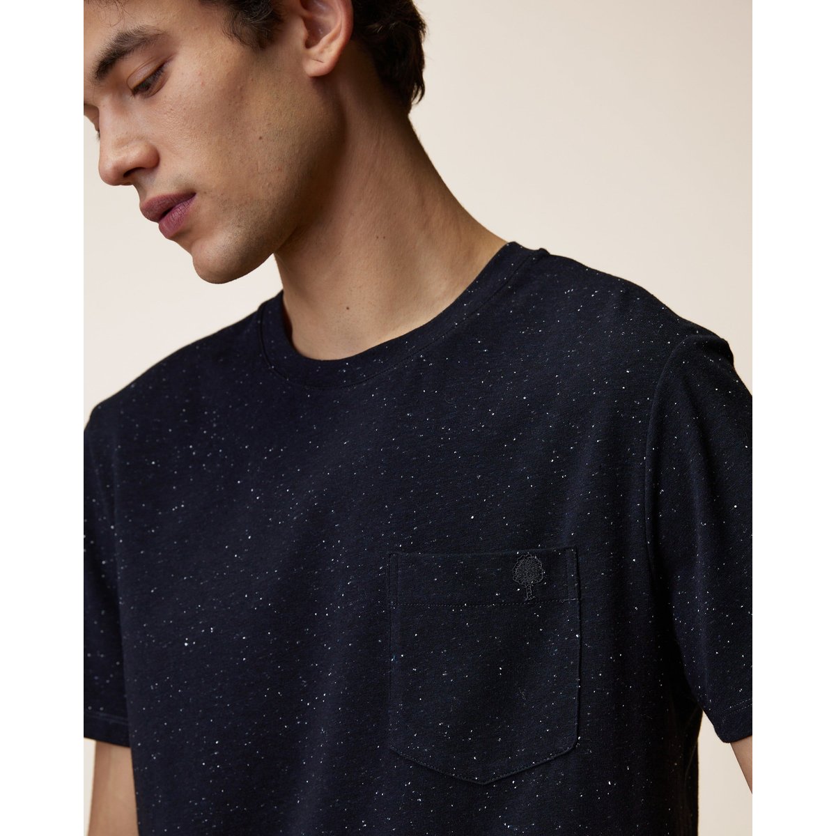 T-shirt en maille bleu marine et écru, FAGUO