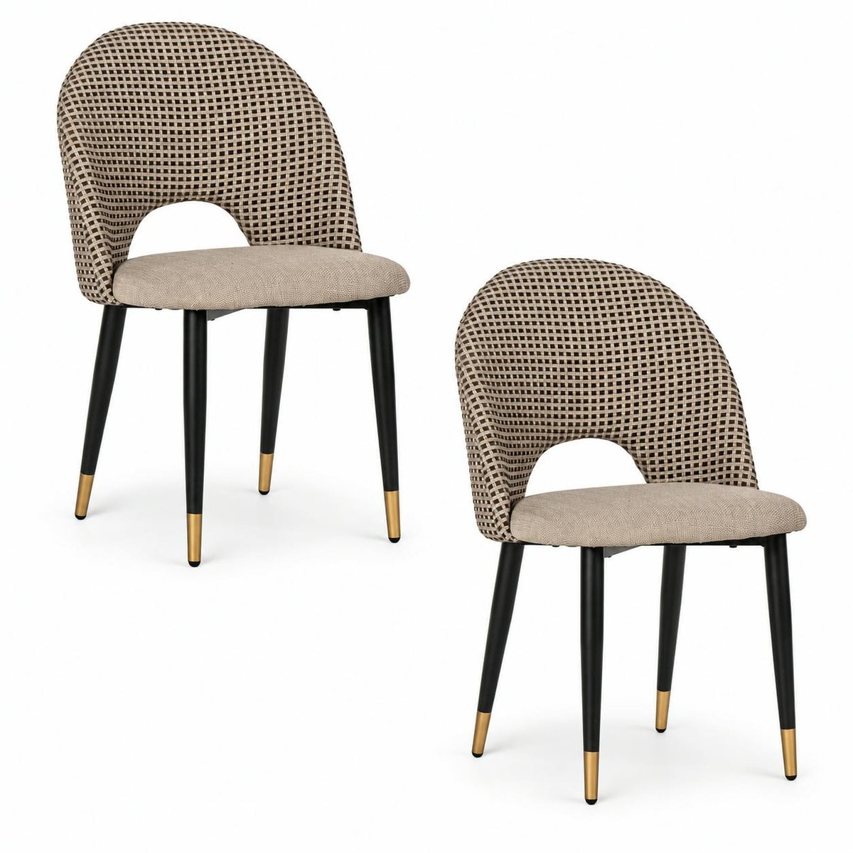 Chaise salle à manger tissu quadrillé taupe (lot de 2) MALMOE taupe, PIER IMPORT