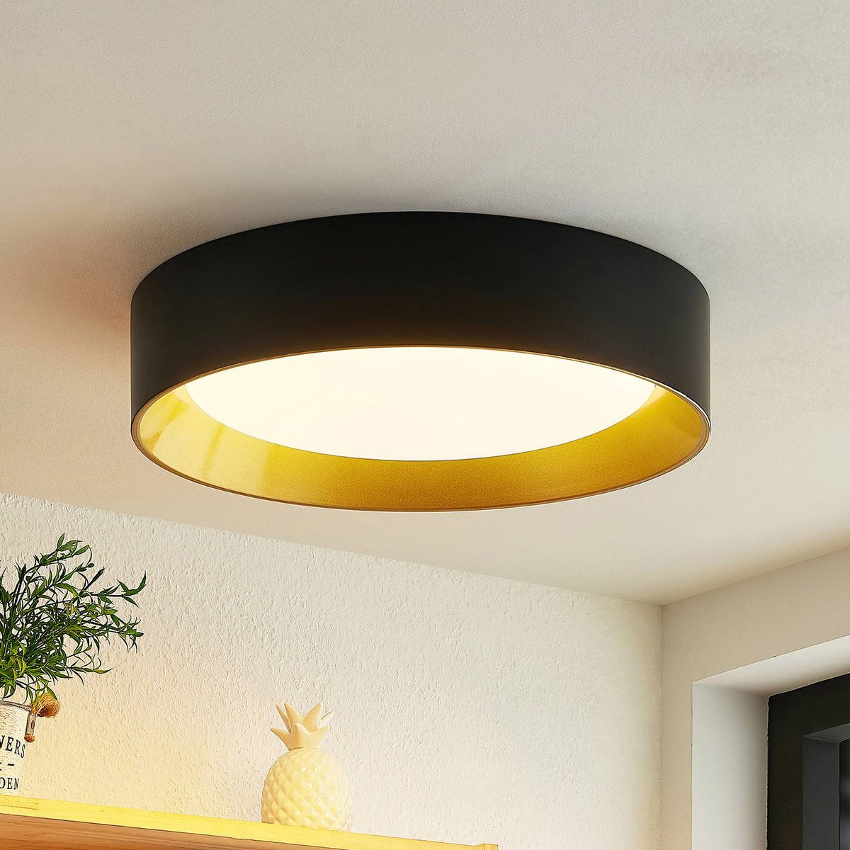 Plafonnier en aluminium moderneLED, Kambia noir, doré, LINDBY