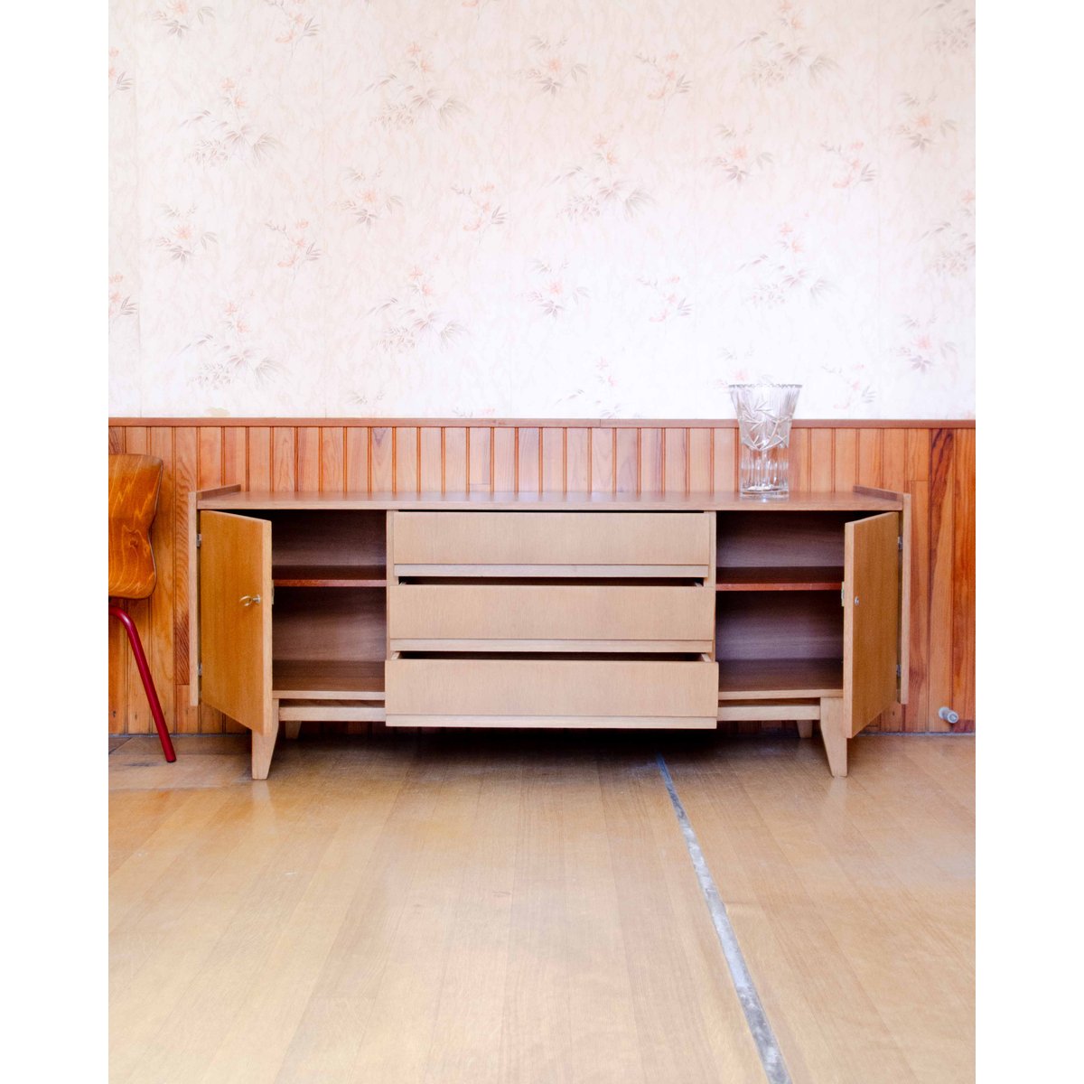 Enfilade en acajou et chêne Margaret N°511 - Bon état bois clair, DEBONGOUT