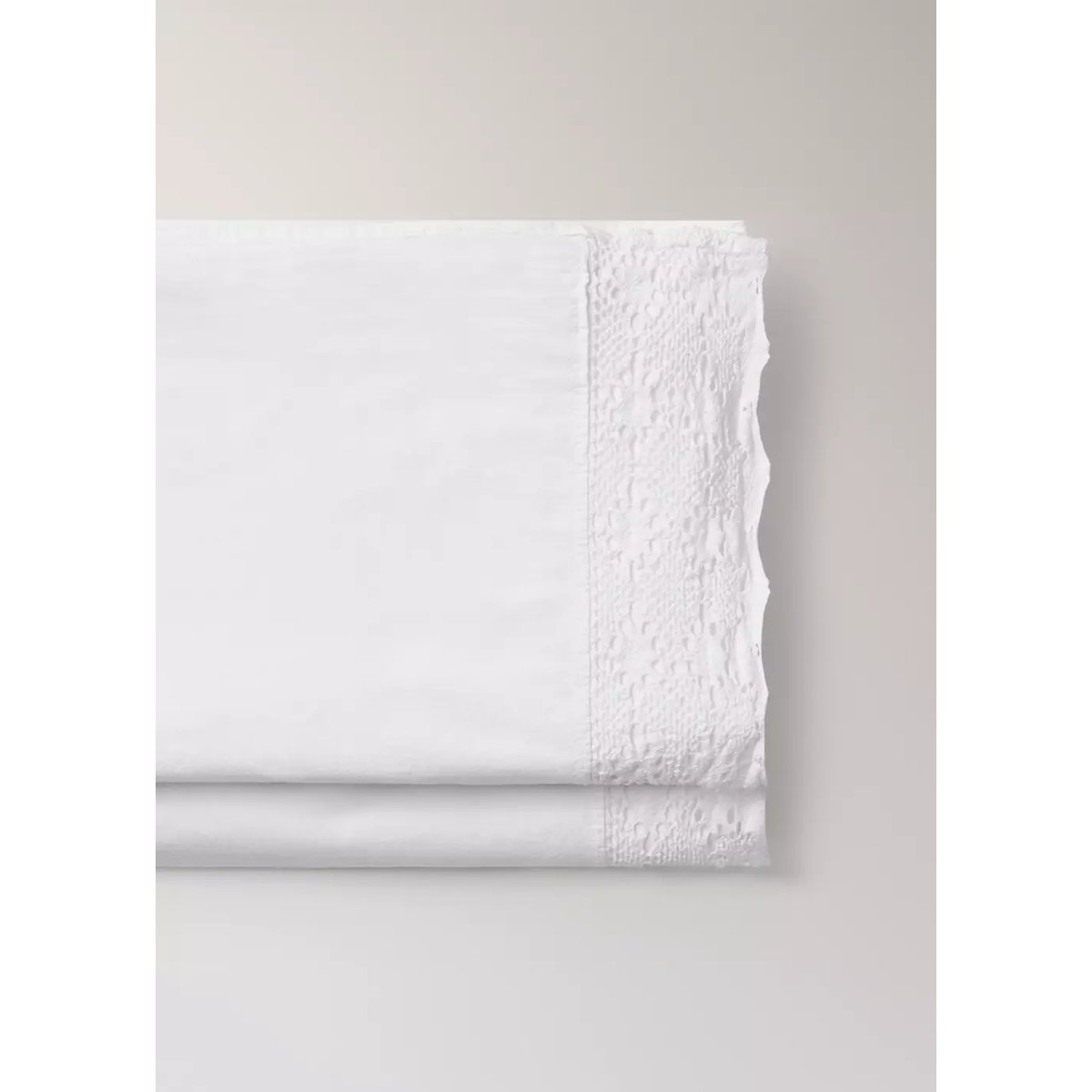 Drap plat coton garment-dyed dentelle large Lit 180/200 cm blanc, MANGO HOME