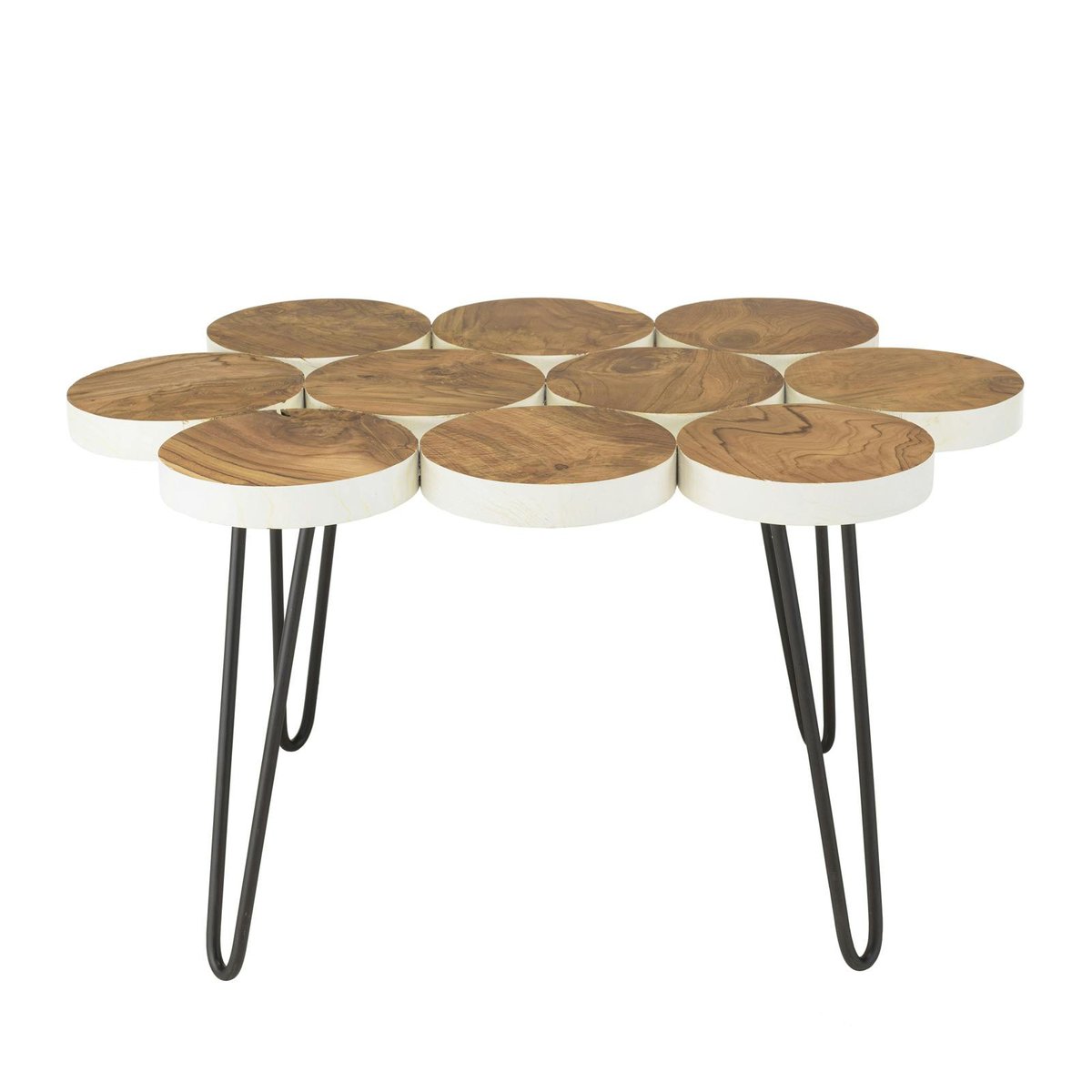 Table basse rondelles en teck recyclé 80 cm bois naturel, PIER IMPORT