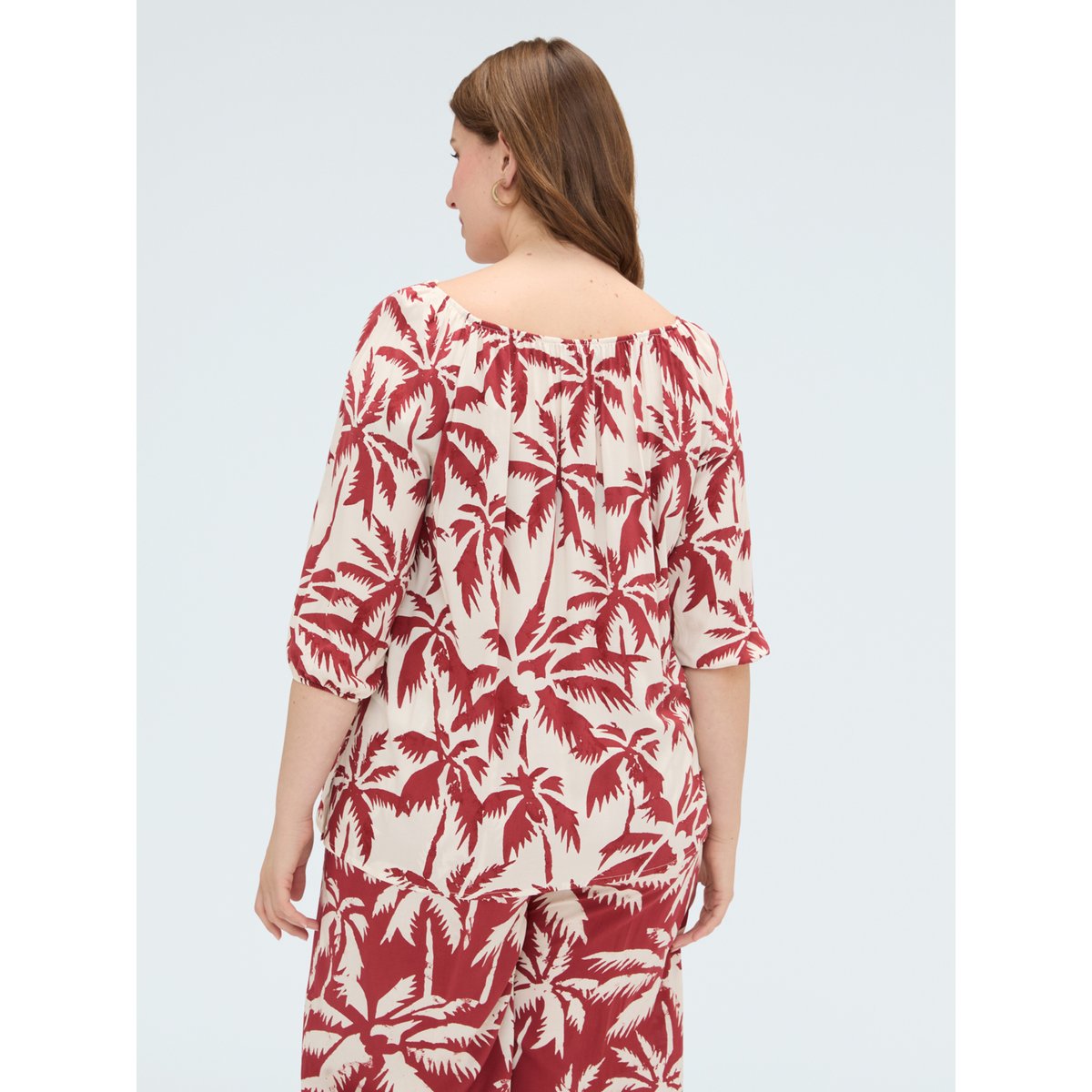Blouse épaules dénudées avec imprimé blanc, FIORELLA RUBINO