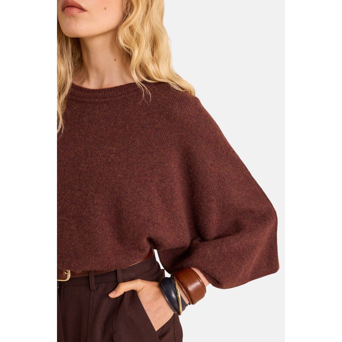Pull à manches 3/4 en cachemire CODY aubergine, Maison 123