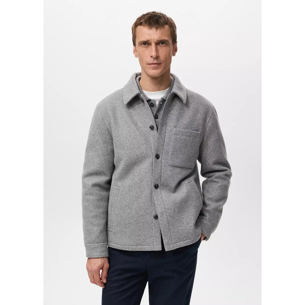 Veste matelassée en drap de laine gris chiné moyen, MANGO MAN