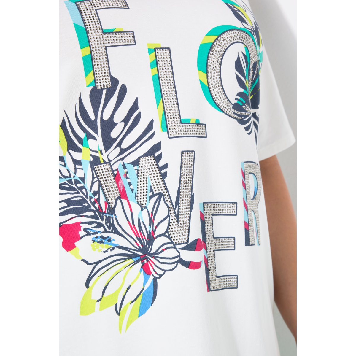 T-shirt oversize. Imprimé Flower. Décolleté blanc cassé, ULLA POPKEN