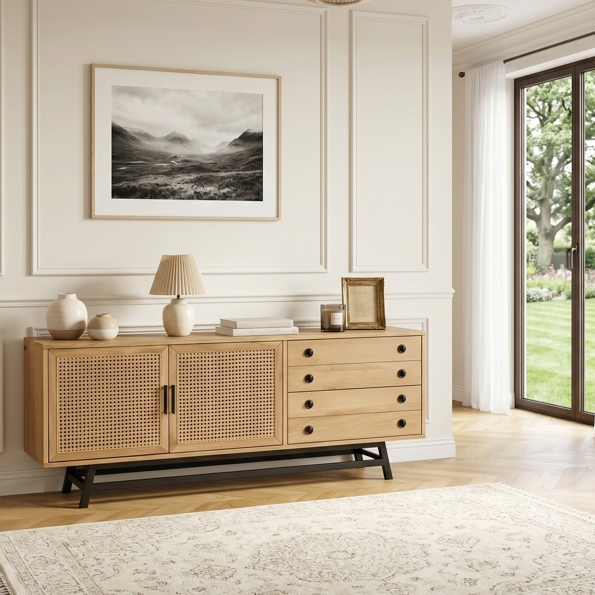 Buffet style scandinave en chêne 2 portes et 2 tiroirs LALALA beige, ROBIN DES BOIS
