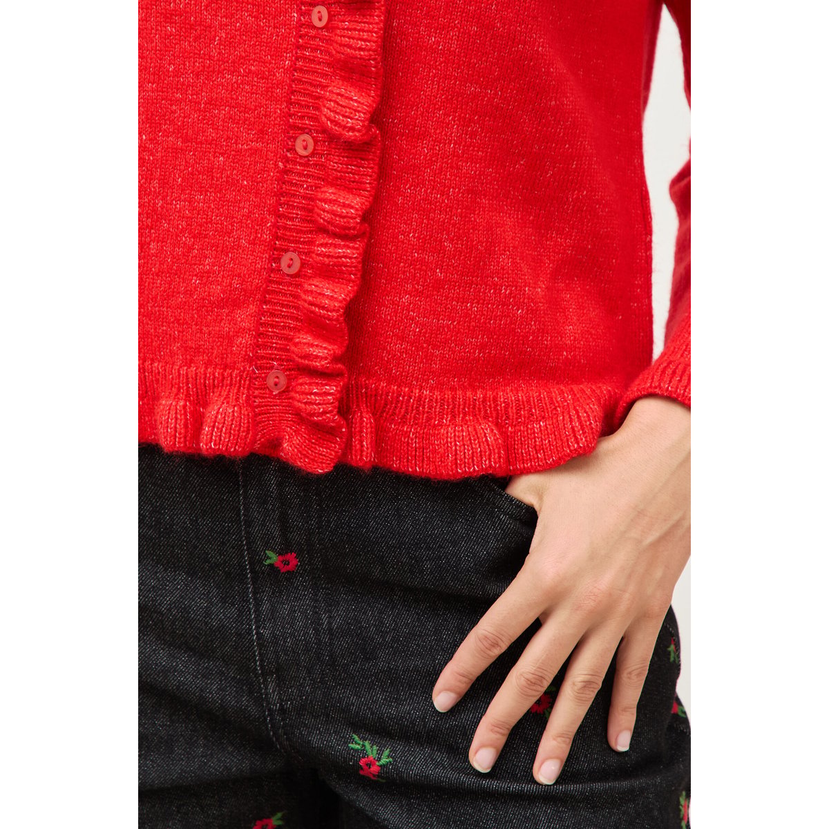 Gilet droit manches longues col rond rouge, BONOBO