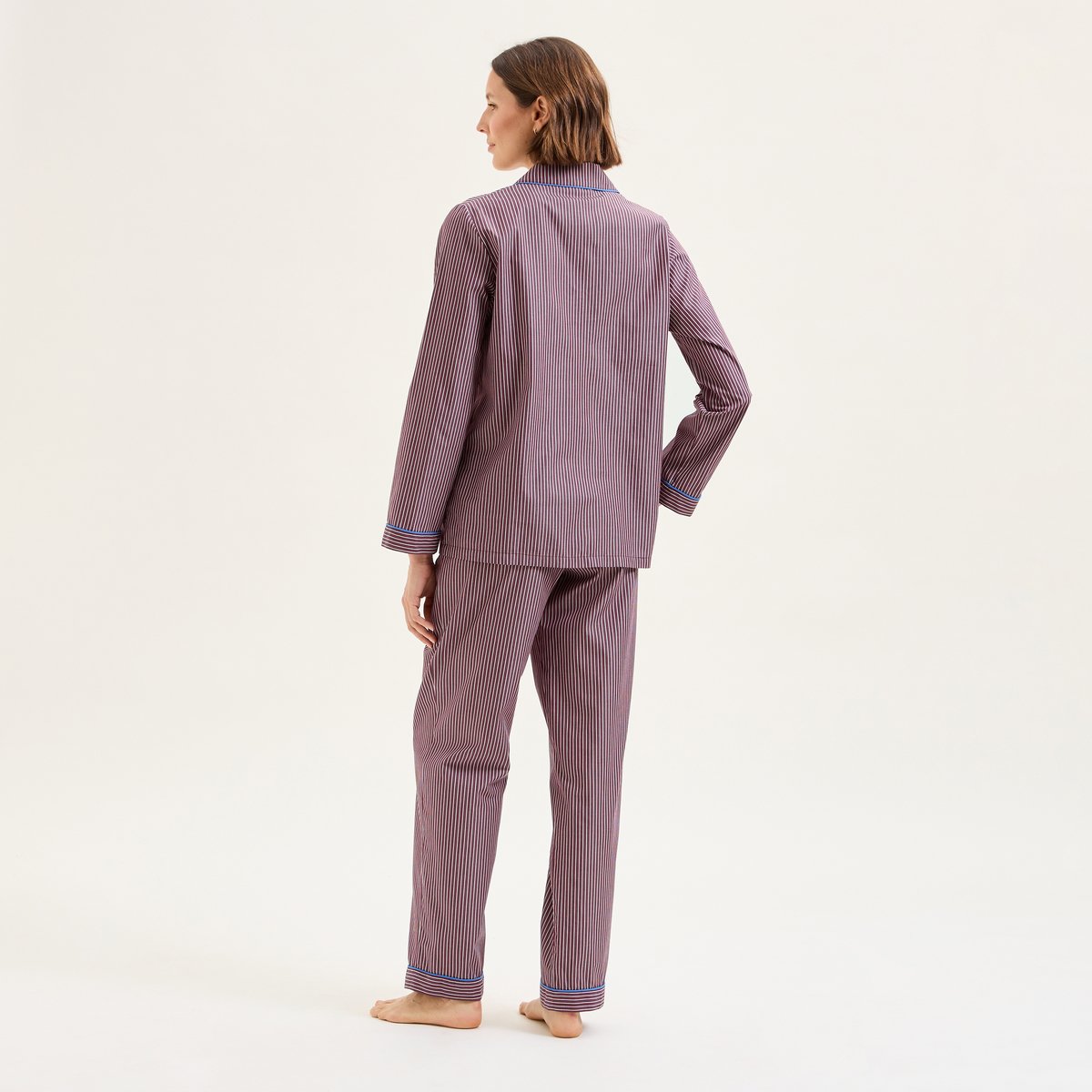 Pyjama col tailleur en popeline de coton ESSENTIEL RAYÉ raisin, LAURENCE TAVERNIER