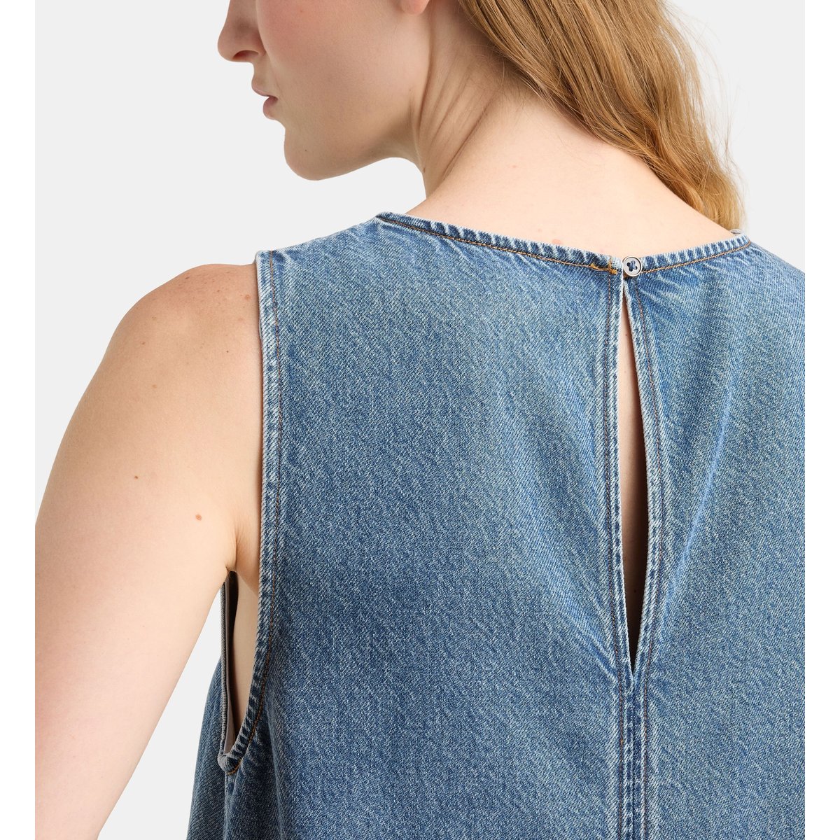 Robe denim courte corfou sans manches bleu moyen, GALERIES LAFAYETTE