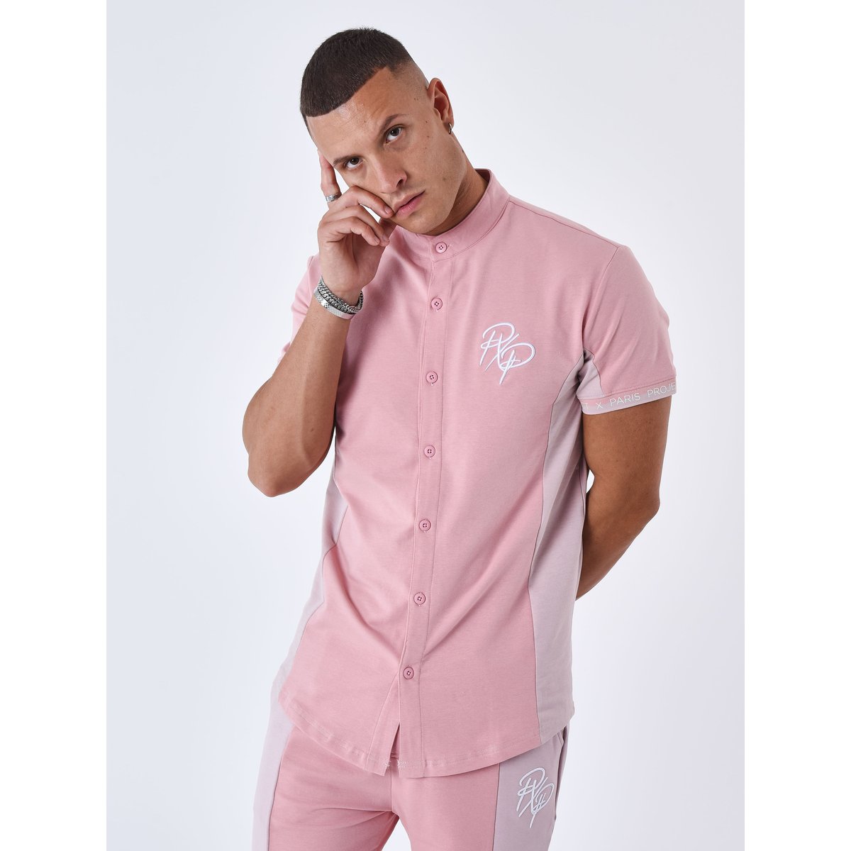 Chemise Col mao Bicolore rose poudré, PROJECT X