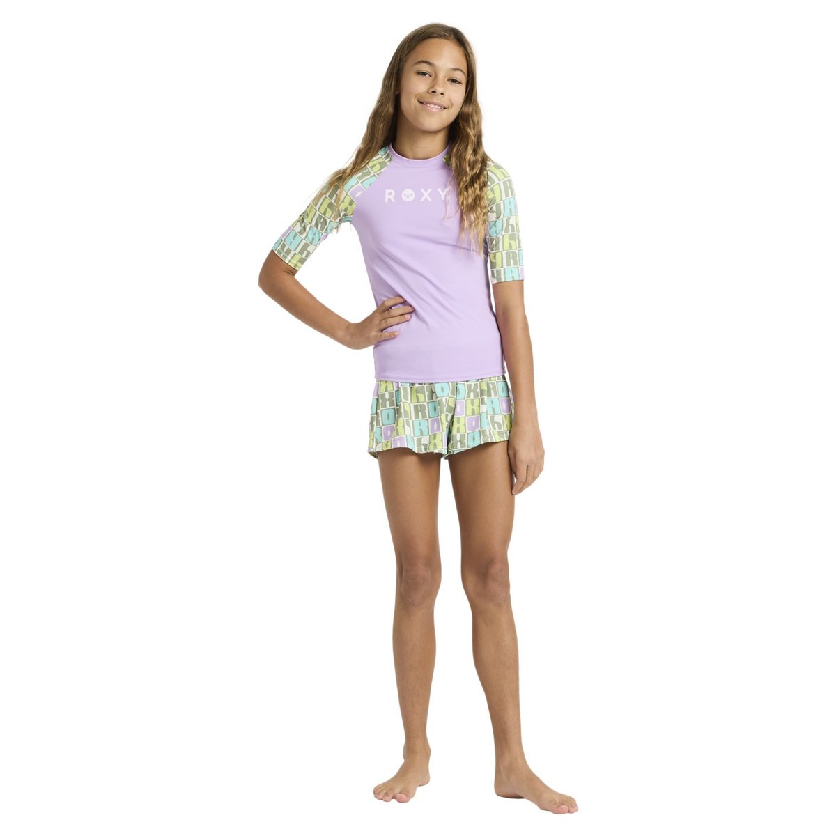 Lycra manches courtes. vert oil green letter up, ROXY