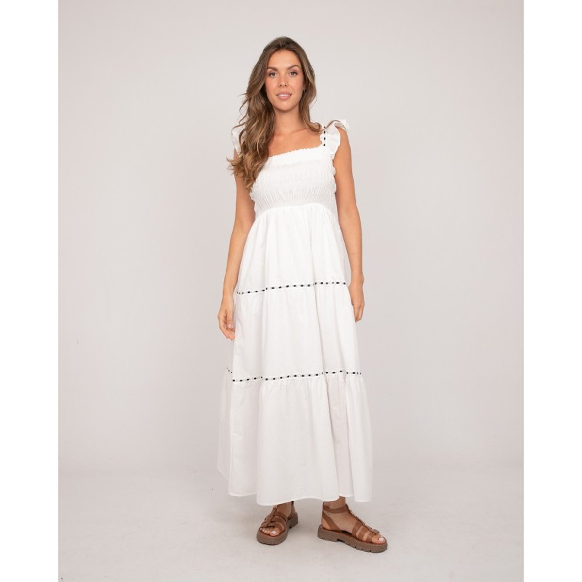 Robe Longue Bohème Bustier Smocké Irmina blanc, DONA LISA