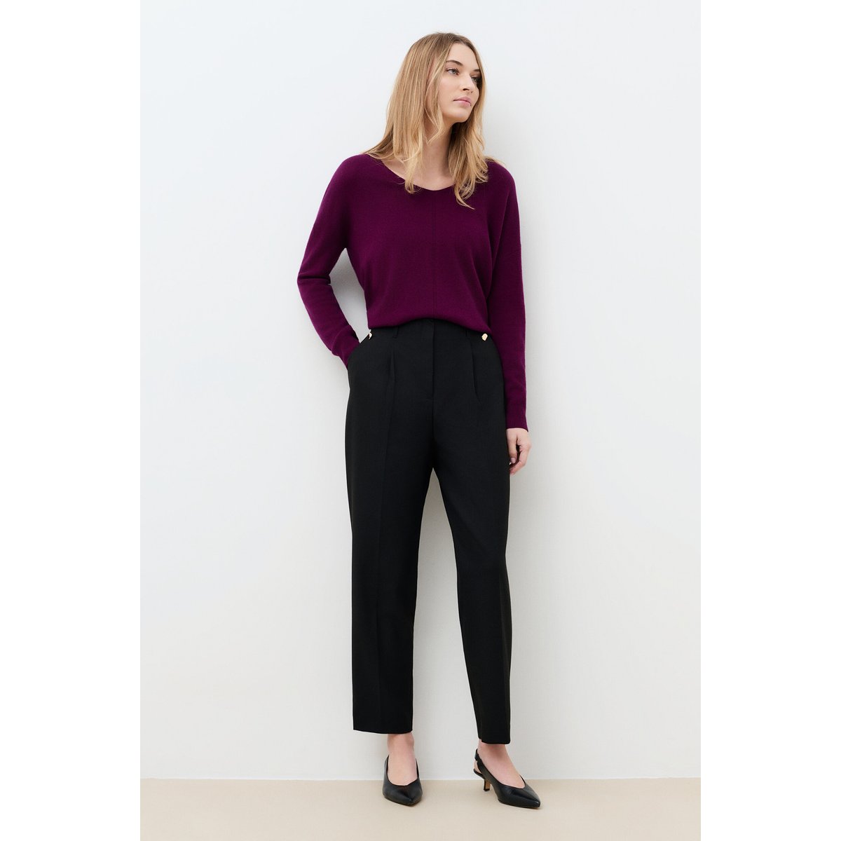 Pantalon droit taille haute POLYGONE noir, CAROLL