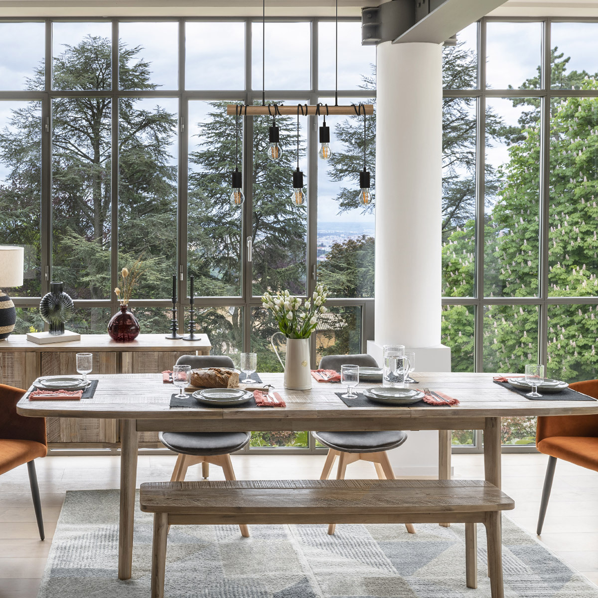 Table à manger extensible en bois d'acacia BANILA beige, ATMOSPHERA