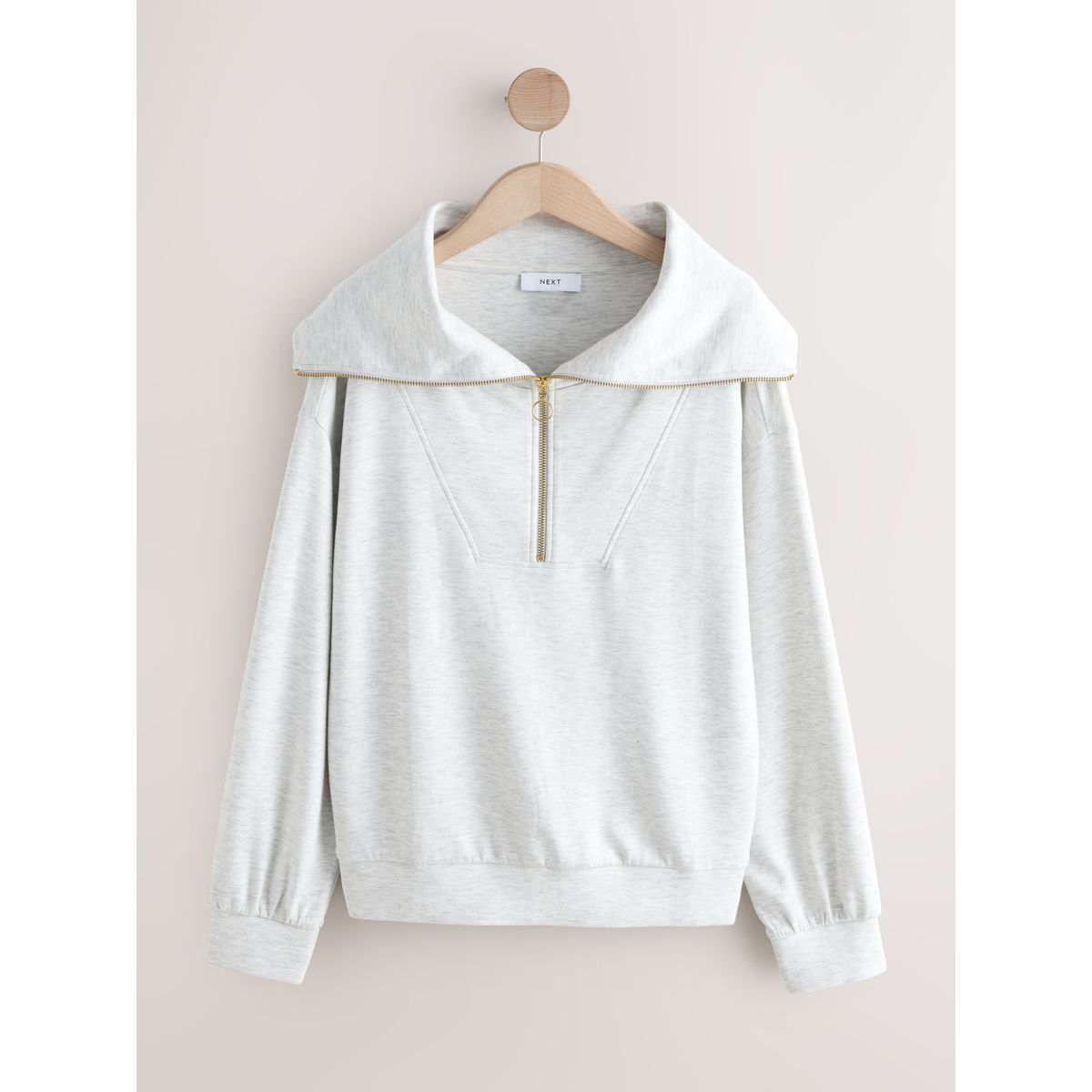 Pull semi-zippé en jersey gris chiné, NEXT