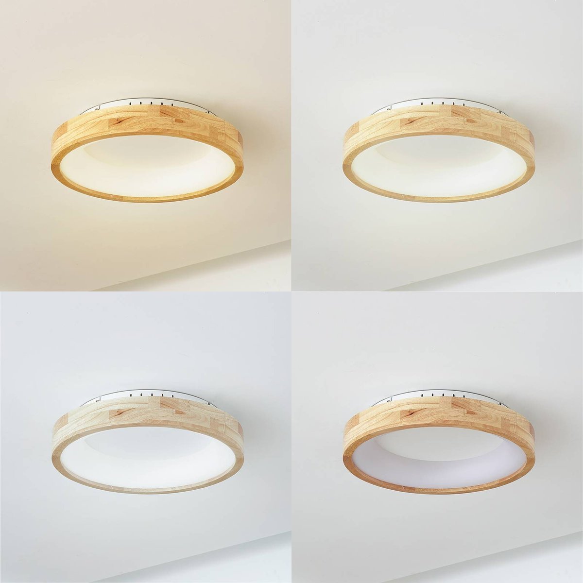 Plafonnier en bois moderneLED, Samvel bois clair, blanc, LUCANDE