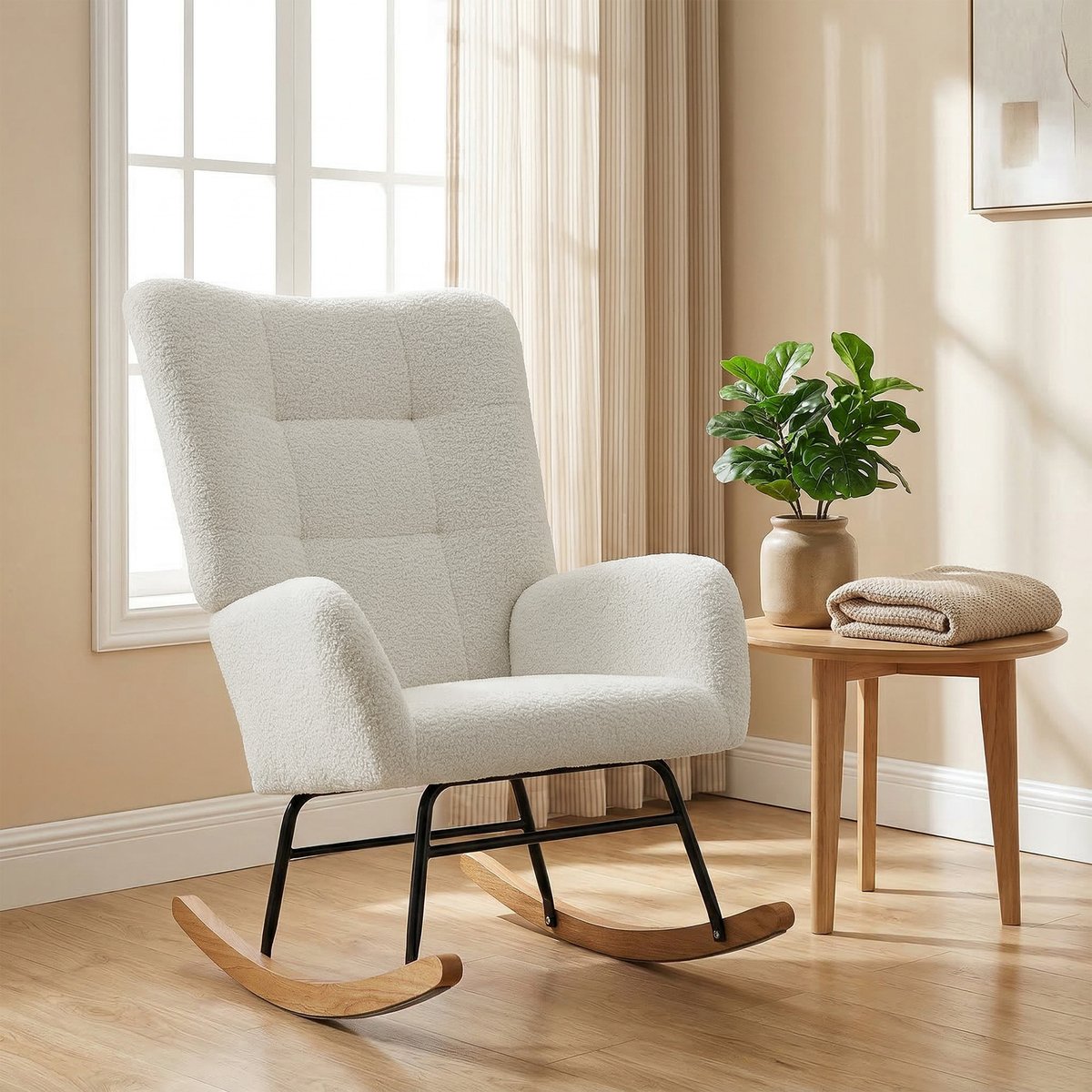Fauteuil à bascule Laine bouclée Crème crème, HOMCOM