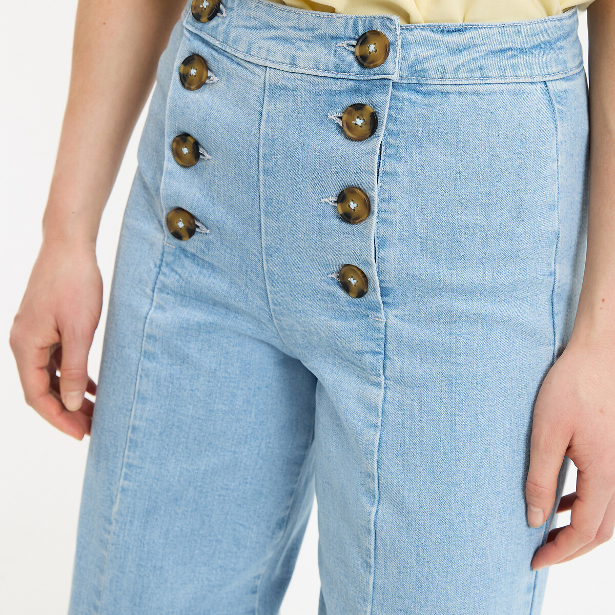 Wide Leg Sailor Jeans with High Waist double stonewashed blue, LA REDOUTE COLLECTIONS