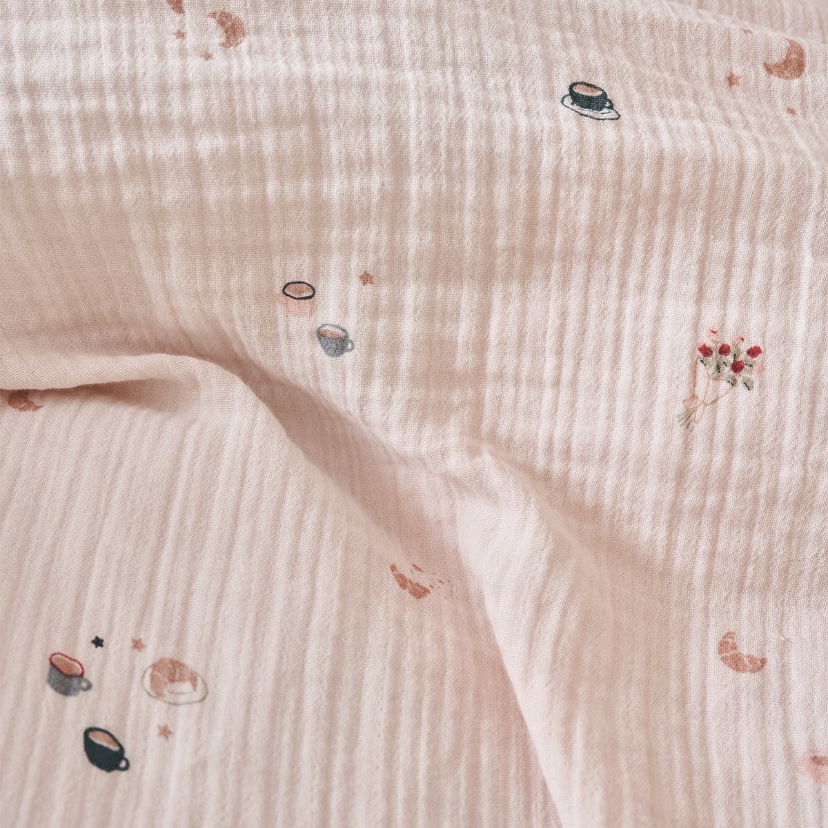 Parure de lit imprimée en gaze de coton, taies rectangles, BREAKFAST IN PARIS beige, ESSIX