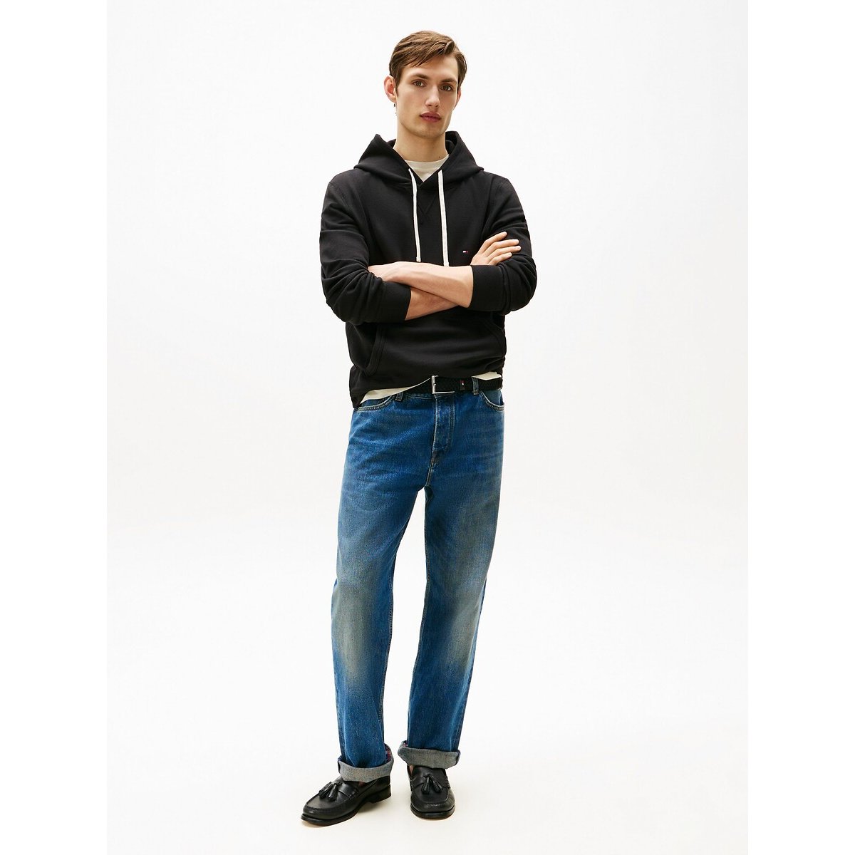 Fleece Hoodie with Drawcord black, TOMMY HILFIGER
