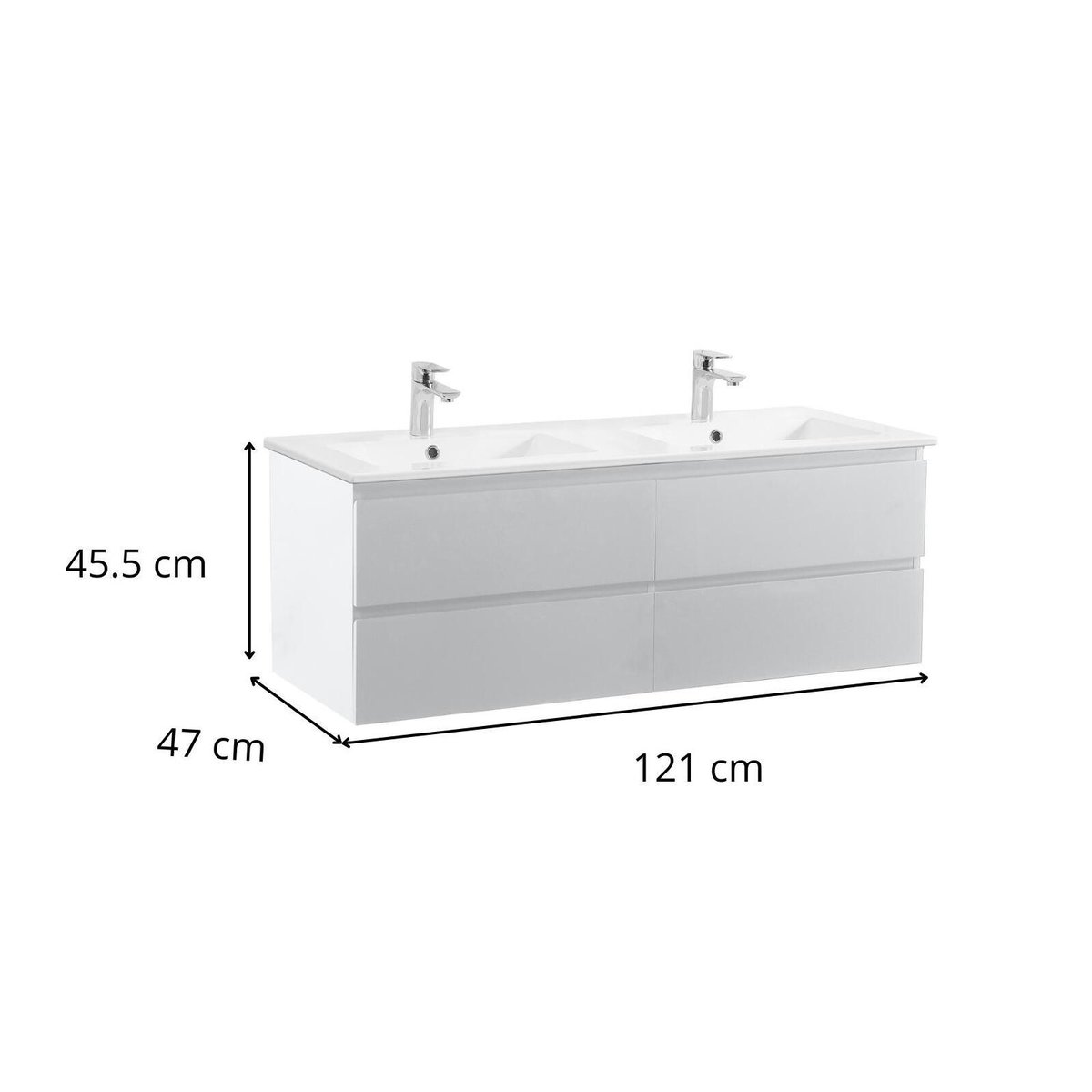 Meuble double vasque suspendu avec plan céramique 120cm SORRENTO blanc brillant, MOB IN
