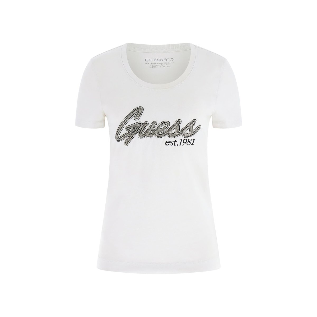 T-Shirt Logo Strass blanc, GUESS