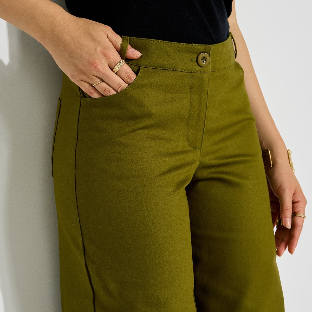 Pantalon structuré large vert kaki, GRAIN DE MALICE