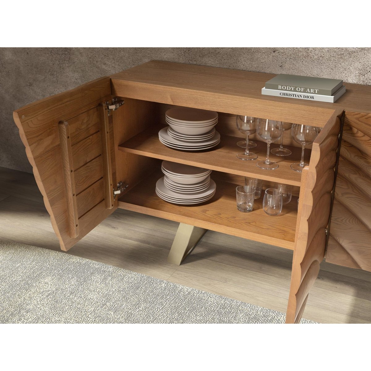 Buffet en bois et acier poli noyer clair | or, ANGEL CERDA