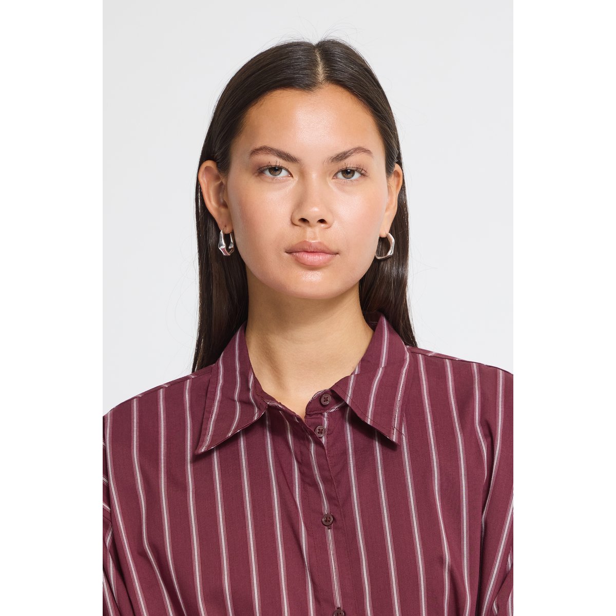 Chemise à manches longues rouge lulao stripe, ICHI