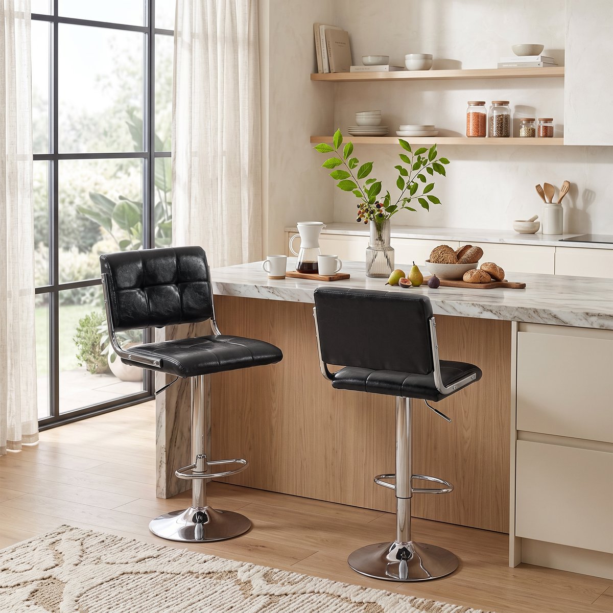 Tabouret de bar PU Noir noir, argenté, HOMCOM