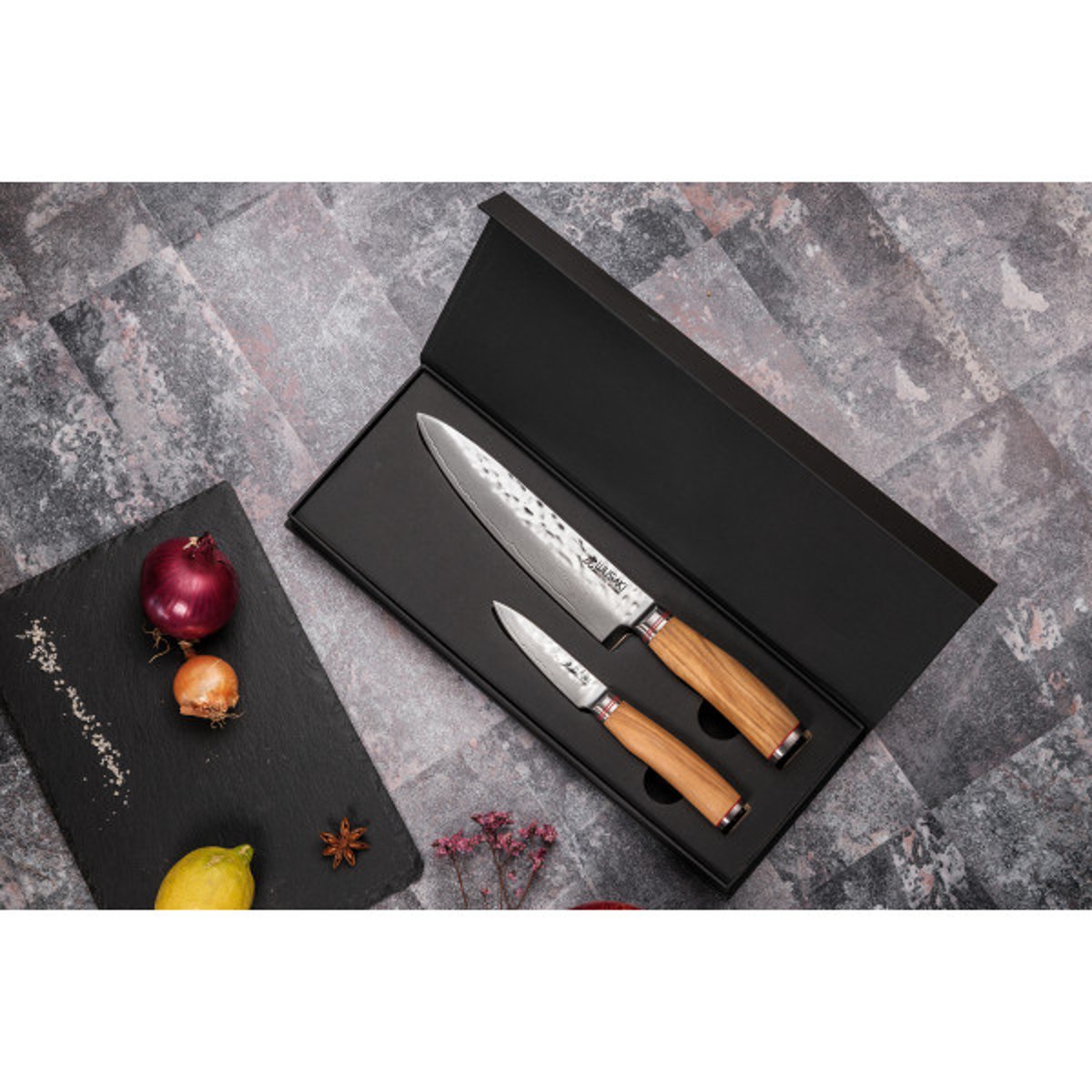2 couteaux Damas 10Cr en coffret élégant v002237, WUSAKI