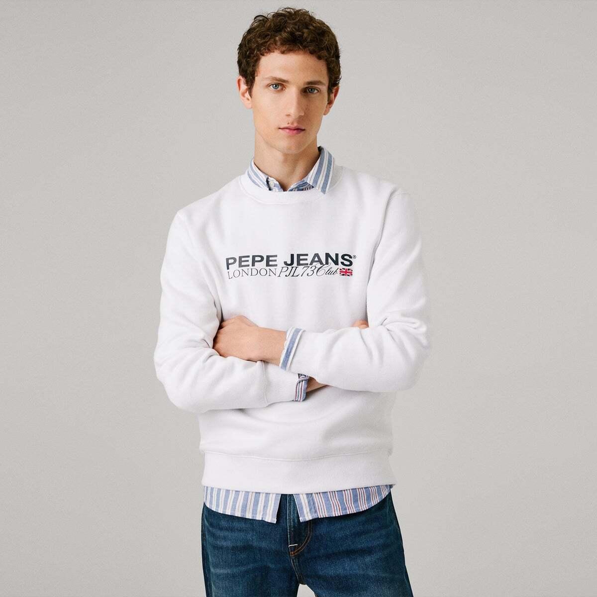 Sweat col rond Matthew blanc, PEPE JEANS