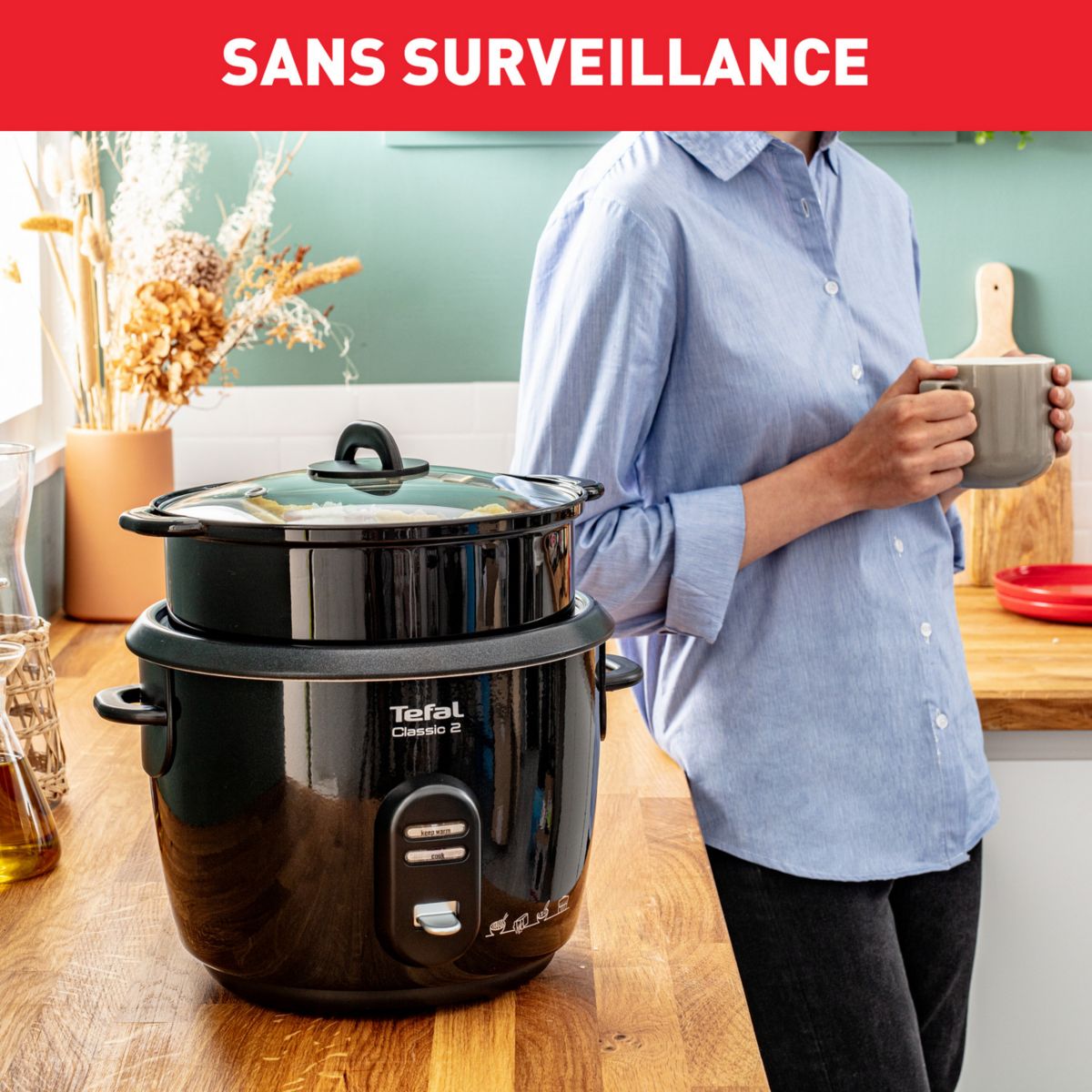 Cuiseur riz YY4351FB Classic 5L+ panier vapeur couleur unique, TEFAL