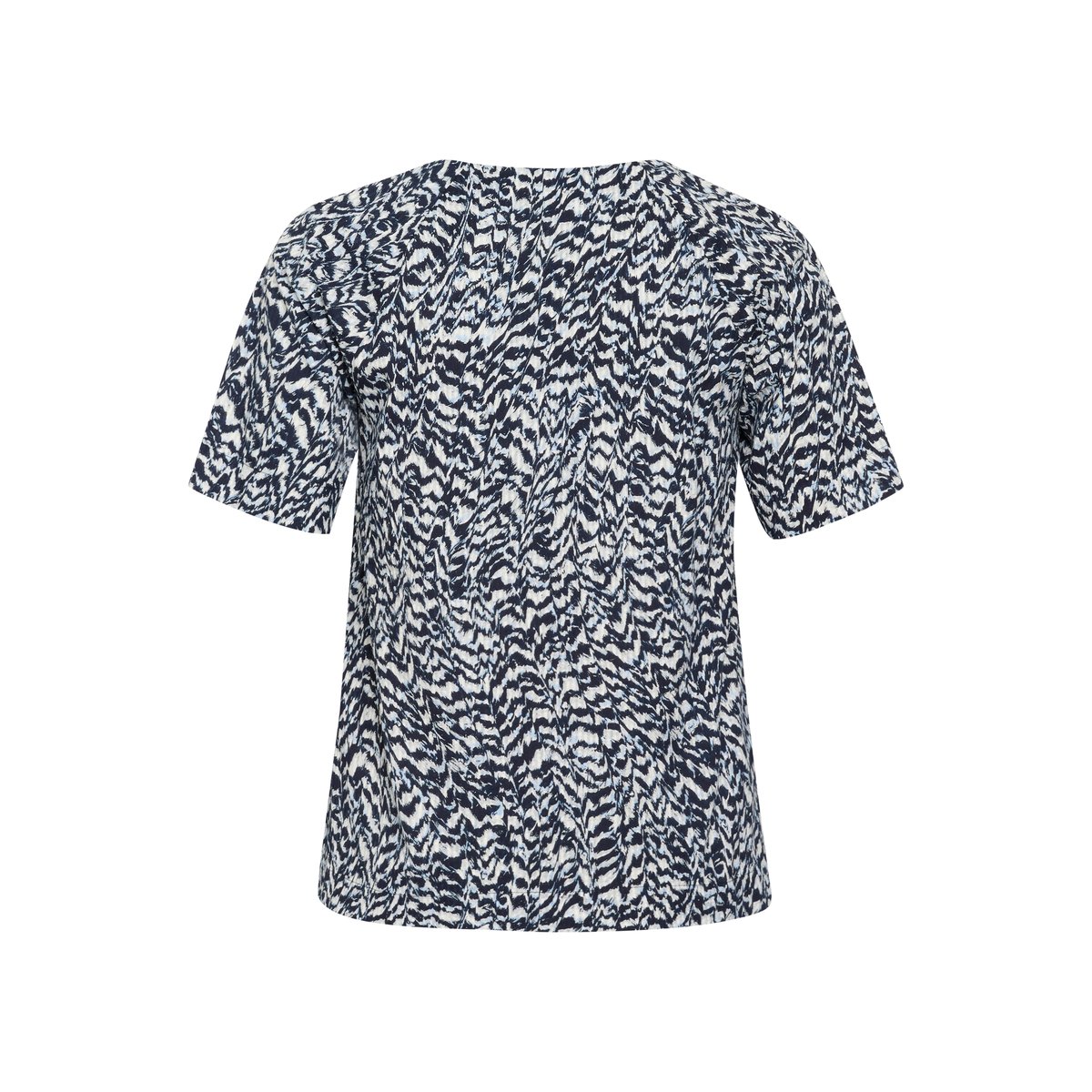 Blouse with short sleeve bleu/blanc graphic print, KAFFE CURVE