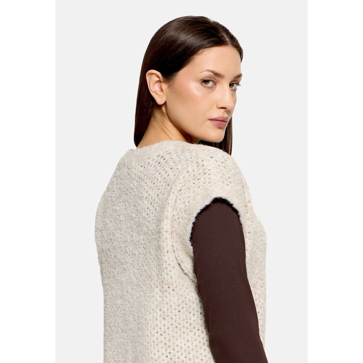 pull sans manches à encolure en v light beige melange, CARTOON