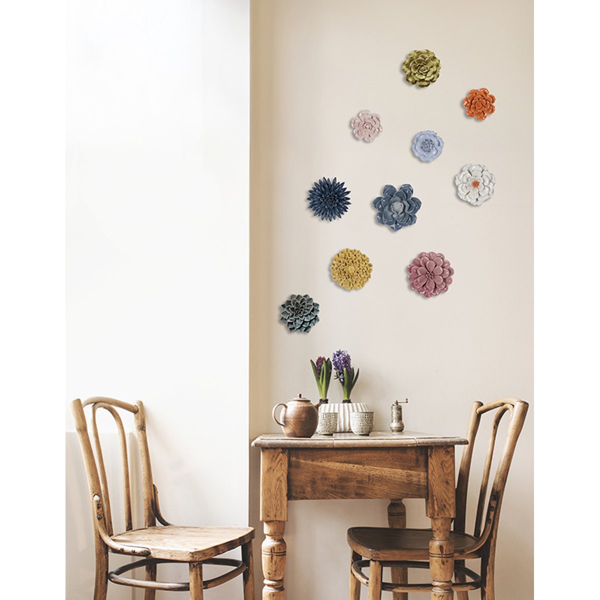 Déco murale fleur céramique 17.5cm vert, EMDE