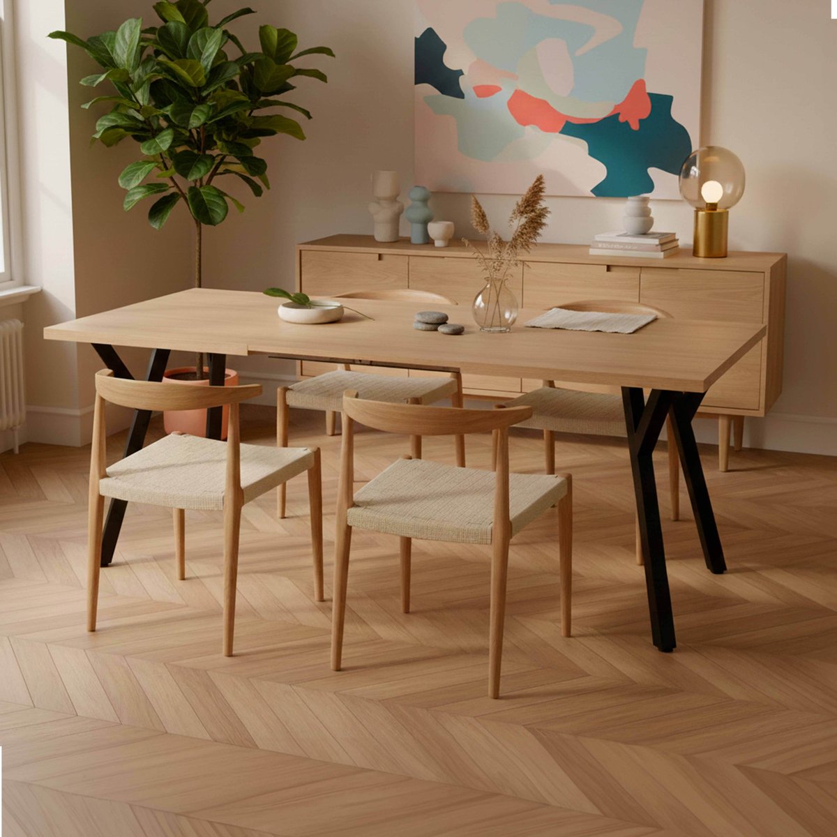 Table à manger extensible 160/240 cm en MDF décor mélaminé, BEATRIX marron, OVIALA