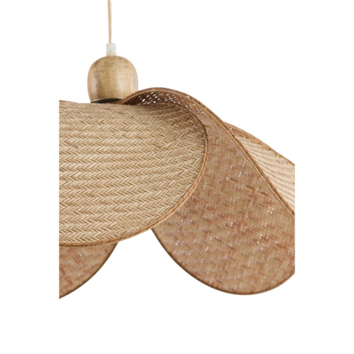 Suspension fleur fibre naturelle et bois D48 LAVRIO beige, MILLUMINE