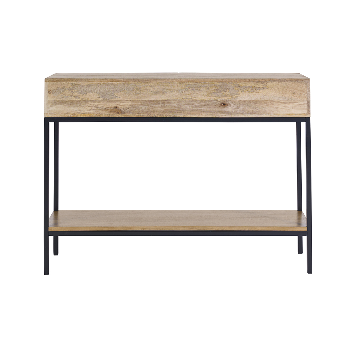 Console industrielle avec rangements 2 tiroirs en bois manguier massif et métal noir L110 cm YPSTER bois clair / noir, MILIBOO