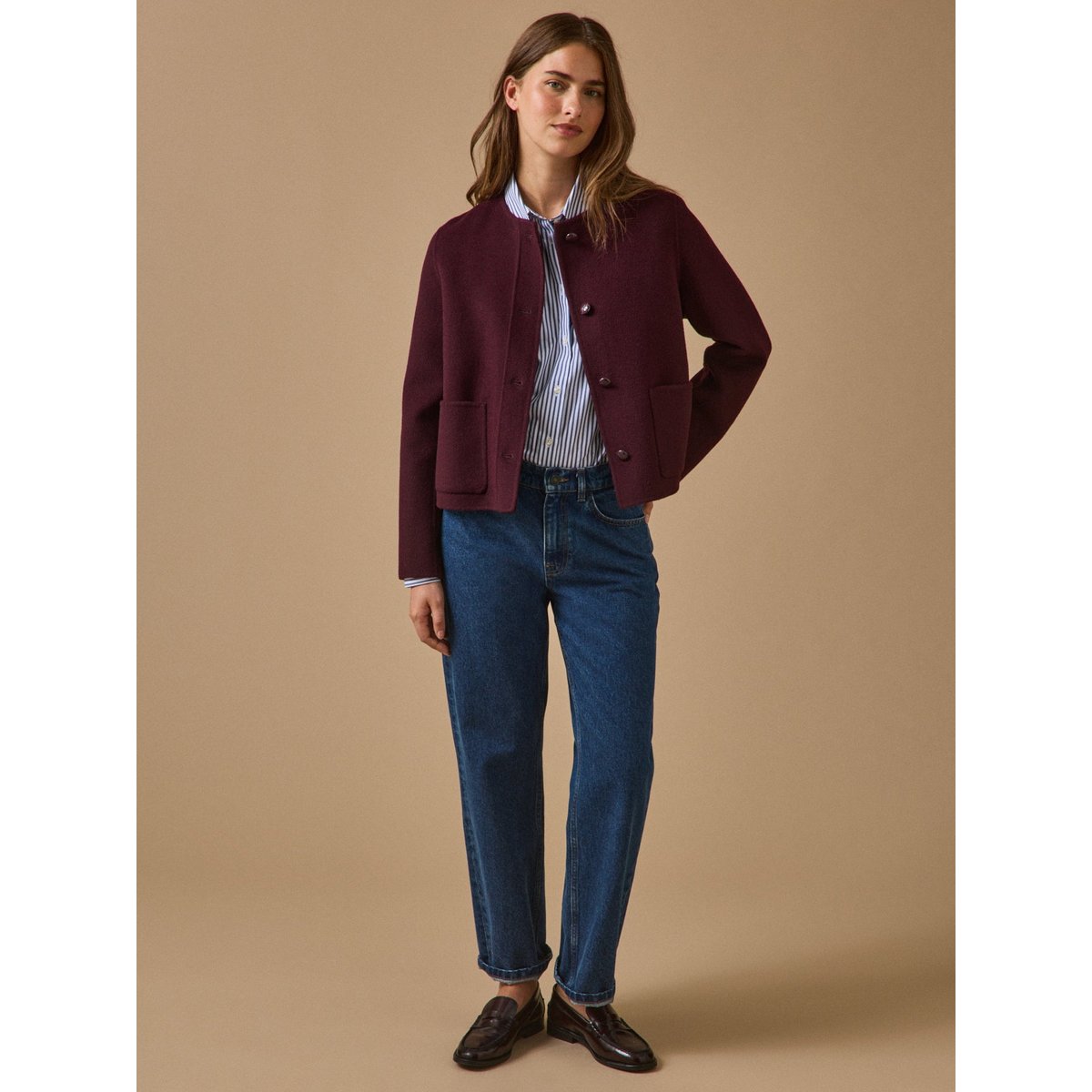 Veste lainage double face bordeaux fonce, CYRILLUS