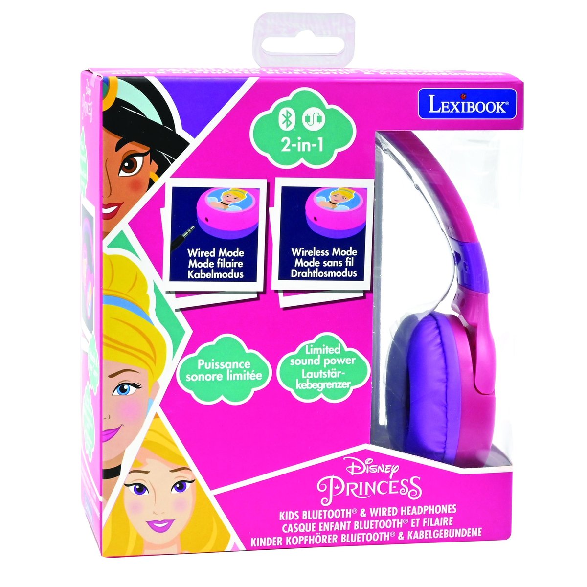Casque 2 en 1 Bluetooth et Filaire Disney Princesse rose, LEXIBOOK