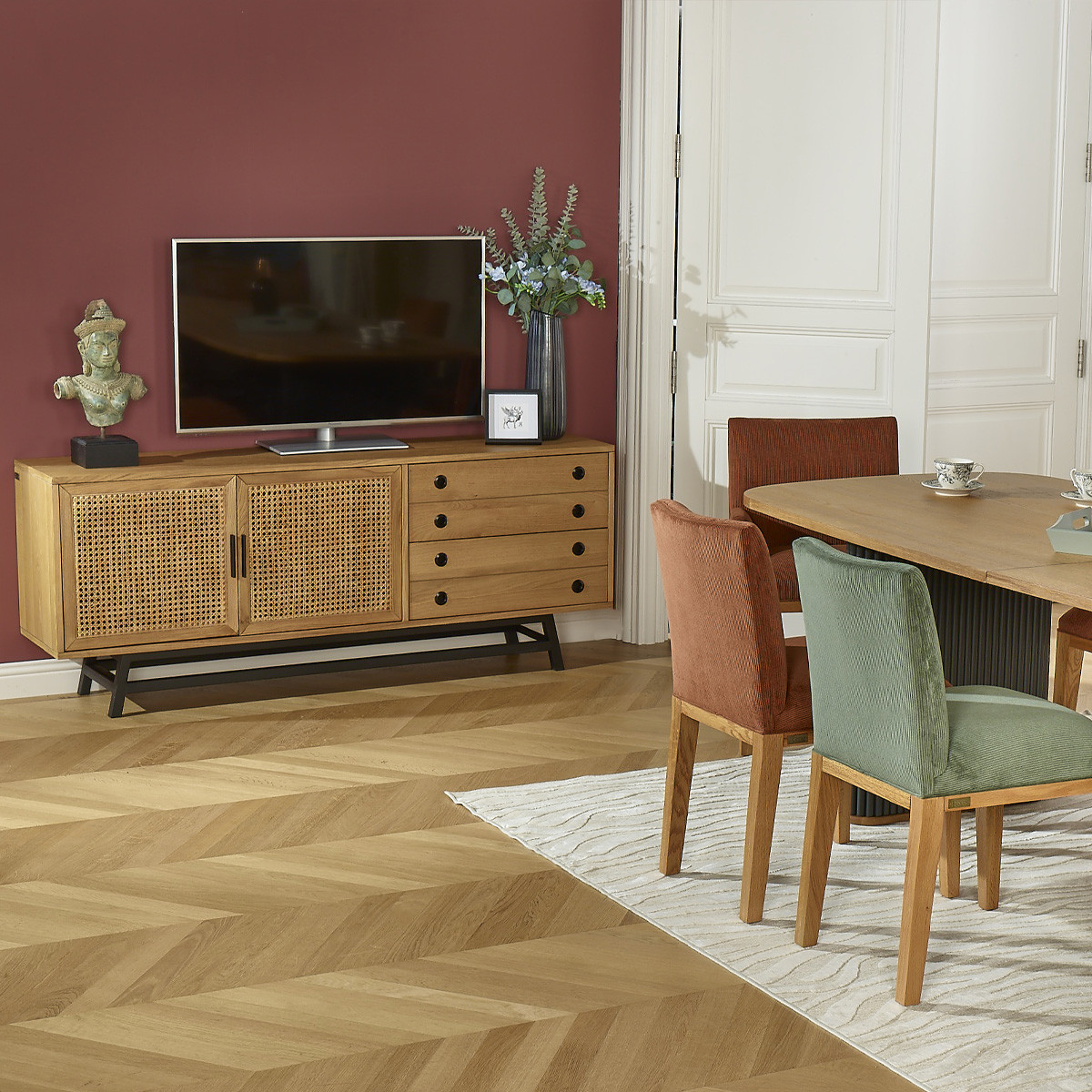 Buffet style scandinave en chêne 2 portes et 2 tiroirs LALALA beige, ROBIN DES BOIS
