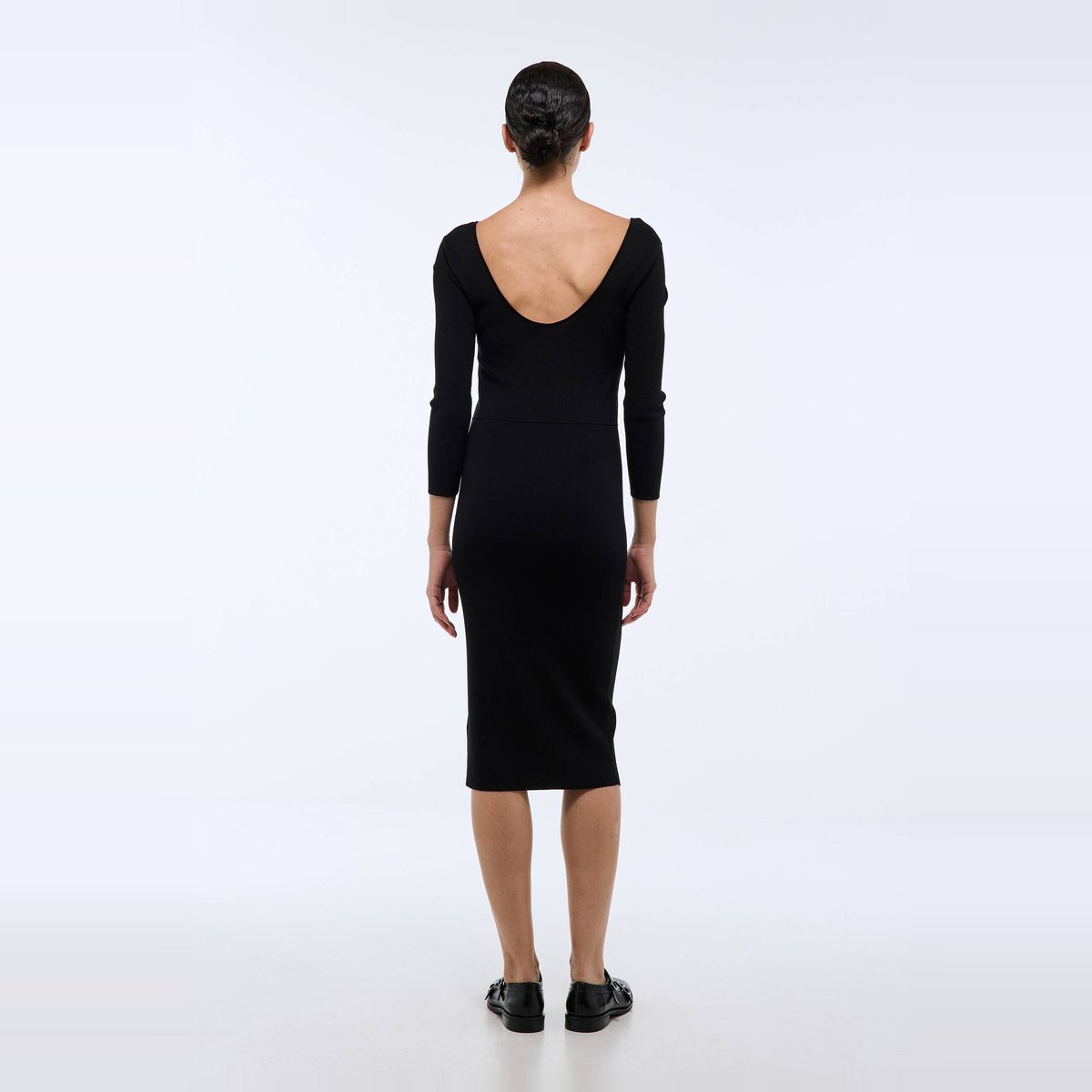 Robe ajustée manches courtes en maille noir, MONOPRIX