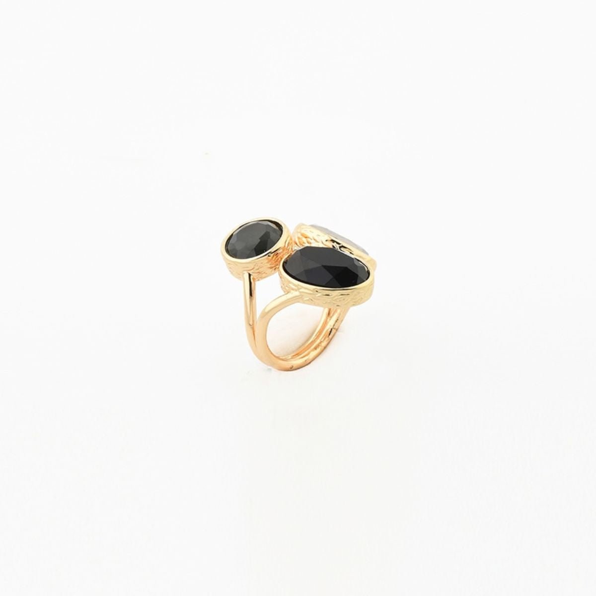 Bague 3 cabochons à facettes gris et noirs noir, BALABOOSTE