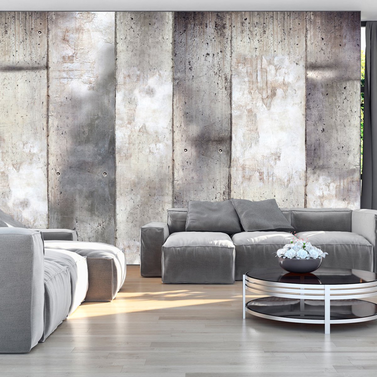 Papier peint intissé panoramique Gray stripes gris / argent, EDEN