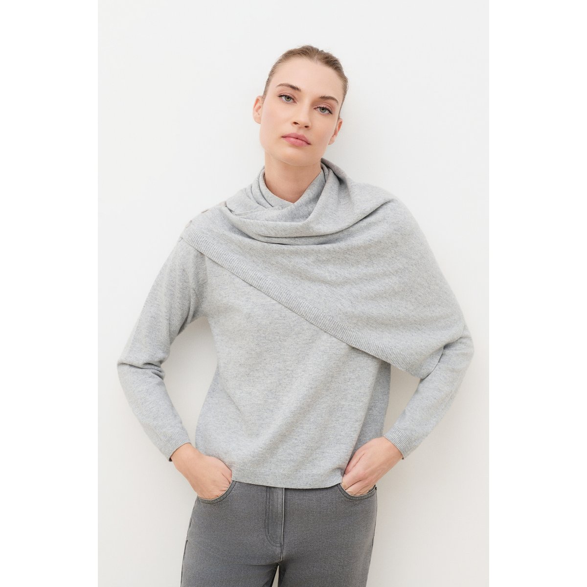 Pull large col drapé MCHER gris, CAROLL